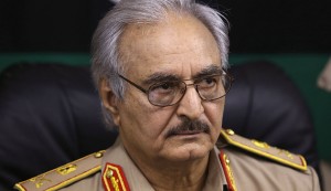 Gen. Khalifa Hifter speaks during a news conference in Abyar, east of Benghazi, May 31, 2014. (photo by REUTERS/Esam Omran Al-Fetori)